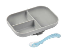 Load image into Gallery viewer, Beaba Silicone Suction Divided Plate &amp; Spoon - Grey

